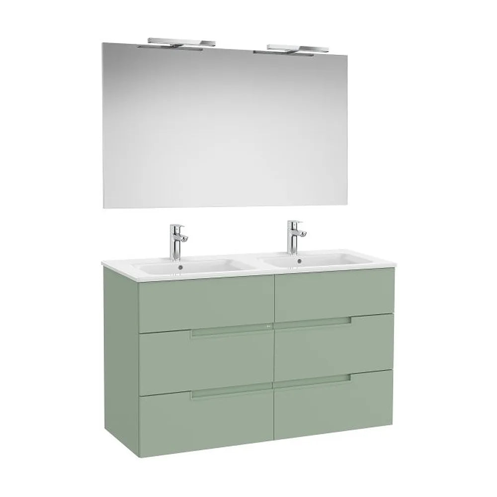 Pack mueble base seis cajones lavabo doble espejo aplique LED Starlight 119x46x75 cm Roca - Vista 1