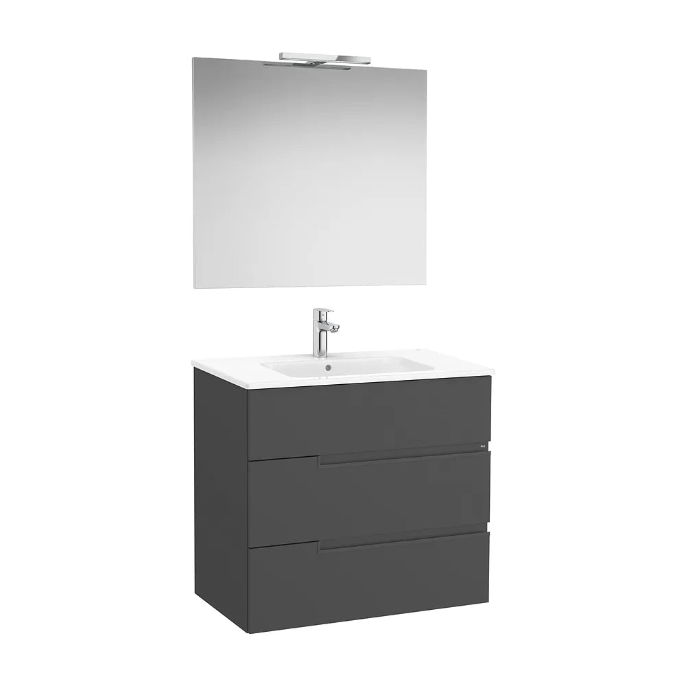 Pack mueble base tres cajones lavabo espejo y aplique LED Starlight 80x46x75 cm Roca - Vista 2