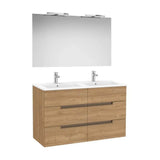 Meuble Bas Six Tiroirs Lavabo Double en Porcelaine Miroir Rectangulaire Avec Applique Led 4000k Finition Noyer Colección Victoria Roca