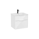 Meuble Bas Suspendu Compact À Deux Tiroirs Avec Lavabo en Porcelaine Blanc Brillant Roca