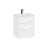 Mueble Base Suspendido con Tres Cajones y Lavabo de Porcelana White Mate Roca