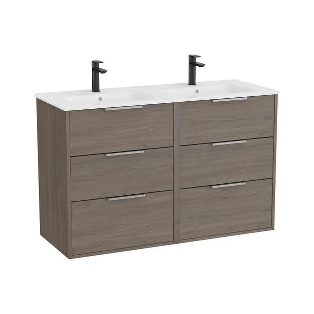 Mueble Base Suspendido Seis Cajones Lavabo Doble Porcelana 120x46x75cm Roca - Vista 1