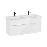 Mueble Base Suspendido con Cuatro Cajones y Lavabo Doble Porcelana 120x46x58cm Gloss White Roca