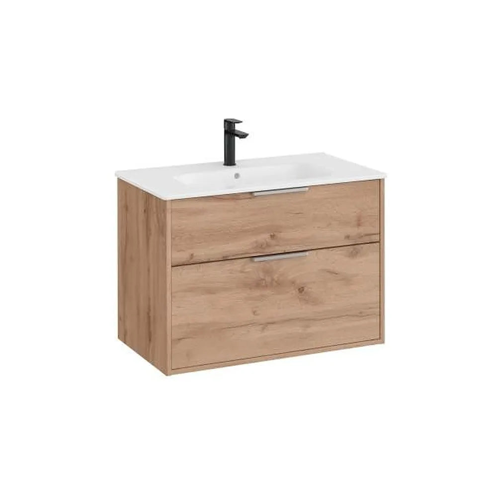 Mueble base compacto suspendido con dos cajones y lavabo porcelana 80x46x58 cm Roca - Vista 1