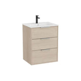 Meuble Suspendu Trois Tiroirs Avec Vasque en Porcelaine Forme Soft X 46 Cm Finition Frêne Clair 76x60,5 cm Roca