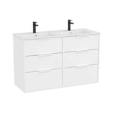 Mueble Base Suspendido Seis Cajones Lavabo Doble Porcelana 120x46x75cm Roca