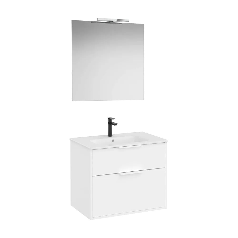 Pack mueble base compacto dos cajones lavabo porcelana espejo led 70x80 cm Roca - Vista 2