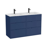 Mueble Base Suspendido Seis Cajones Lavabo Doble Porcelana 120x46x75cm Roca