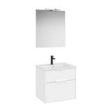 Meuble Sous Vasque Compact Deux Tiroirs Avec Lavabo en Porcelaine Miroir Led Et Applique Starlight Roca