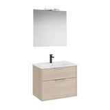 Mueble Base Compacto 2 Cajones Lavabo Porcelana Espejo Aplique Led Starlight Colección Optica Roca