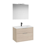 Móvel Base Compacto Com Dois Gavetões E Lavatório Em Porcelana Espelho Com Aplique Led Starlight Roca