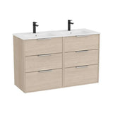 Mueble Base Suspendido Seis Cajones Lavabo Doble Porcelana 120x46x75cm Roca