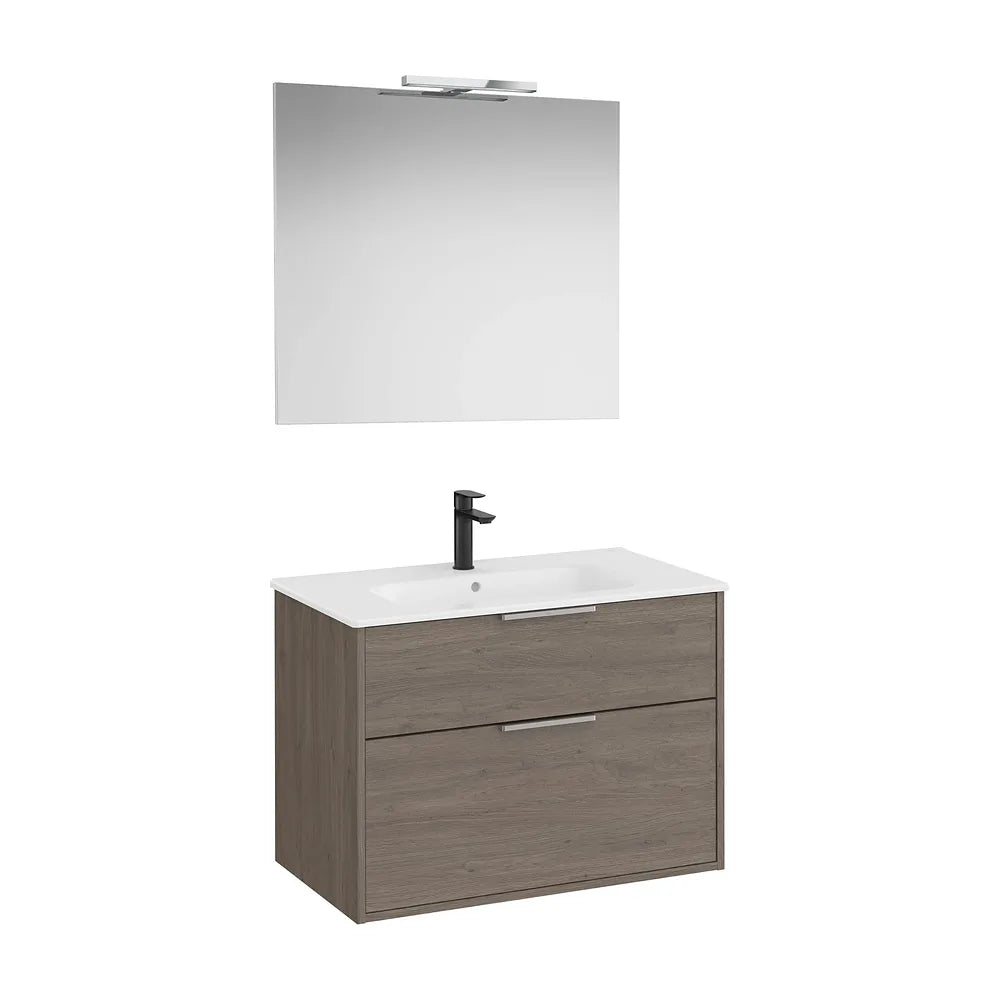 Pack mueble base compacto dos cajones lavabo porcelana espejo led aplique Starlight Roca - Vista 2