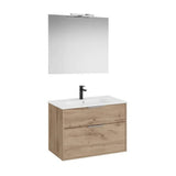 Mueble Base Compacto 2 Cajones Lavabo Porcelana Espejo Aplique Led Starlight Roca