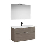 Móvel Base Compacto 2 Gavetas Lavatório Em Porcelana Espelho Com Iluminação Led 100x80cm Roca
