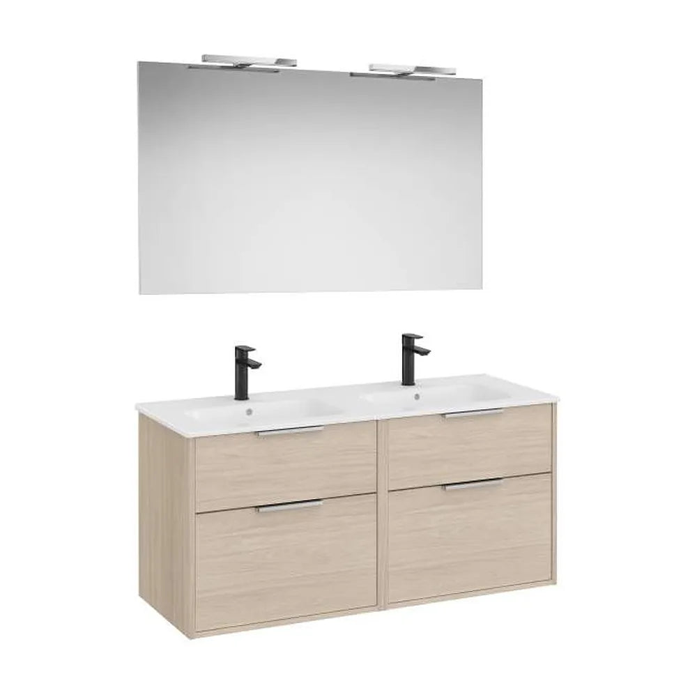Pack mueble base cuatro cajones lavabo doble espejo aplique led Starlight 120x46x58 cm Roca - Vista 1