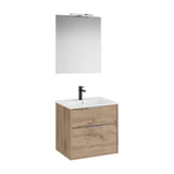 Mueble Base Compacto 2 Cajones Lavabo Porcelana Espejo Led Aplique Starlight Roca