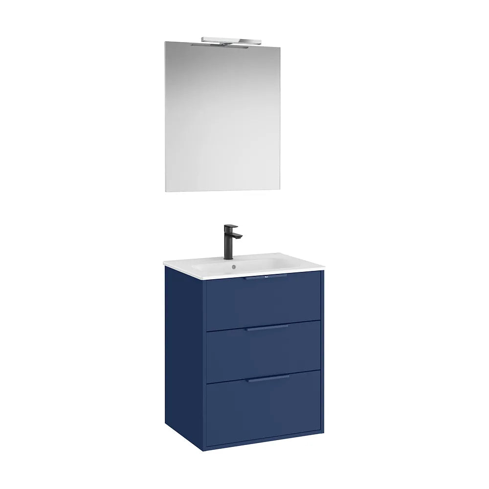 Pack mueble base compacto tres cajones lavabo porcelana espejo led aplique Starlight Roca - Vista 2