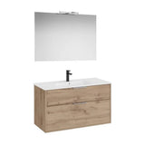 Mueble Base Compacto 2 Cajones Lavabo Porcelana Espejo Led Aplique Starlight Roca