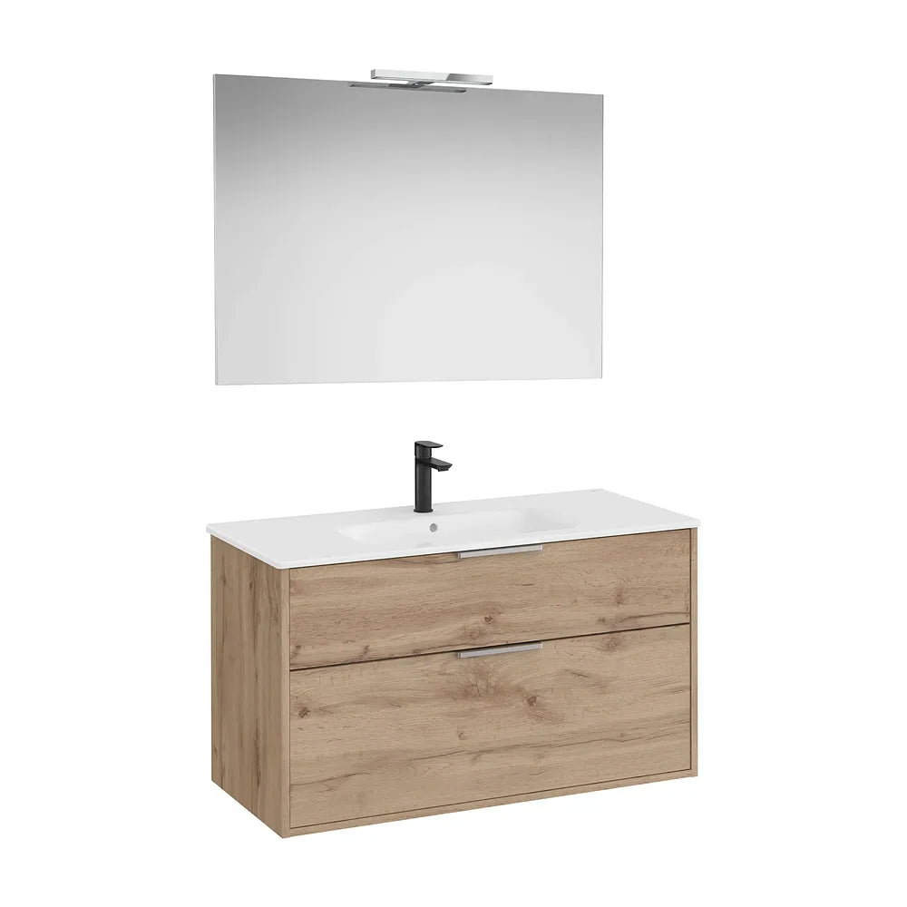 Pack mueble base compacto dos cajones lavabo porcelana espejo led aplique Starlight Roca - Vista 2