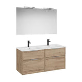Meuble Bas Suspendu 4 Tiroirs Vasque Double en Porcelaine Miroir Led Applique Starlight Roca