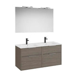 Mueble Base Cuatro Cajones Lavabo Doble Espejo Aplique Led Starlight Oscuro Roble Roca