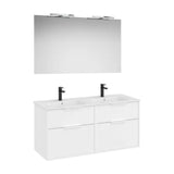 Mueble Base Cuatro Cajones Lavabo Doble Porcelana Espejo Led Aplique Starlight Roca
