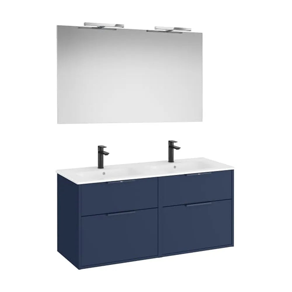 Pack mueble base cuatro cajones lavabo doble porcelana espejo led aplique Starlight Roca - Vista 1