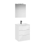 Meuble Vasque Suspendu Compact 3 Tiroirs Avec Lavabo Porcelaine Miroir Led Ip44 X 58 Cm Blanc Brillant 60x46 cm Roca