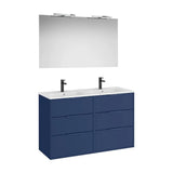 Mueble Base Compacto Seis Cajones Lavabo Doble Porcelana Espejo Aplique Led Roca