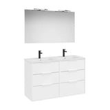 Mueble Base Compacto Seis Cajones Lavabo Doble Porcelana Espejo Led Roca