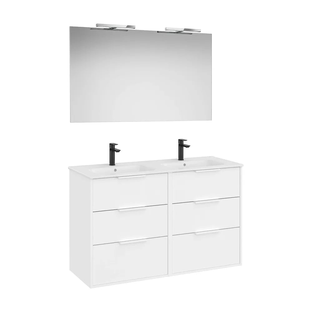 Pack mueble base compacto seis cajones lavabo doble porcelana espejo led Roca - Vista 2