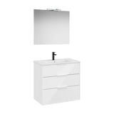 Meuble Bas Suspendu 3 Tiroirs Lavabo Porcelaine Miroir 80x80 Cm Applique Led Ip44 Blanc Starlight 80x46x58cm Roca