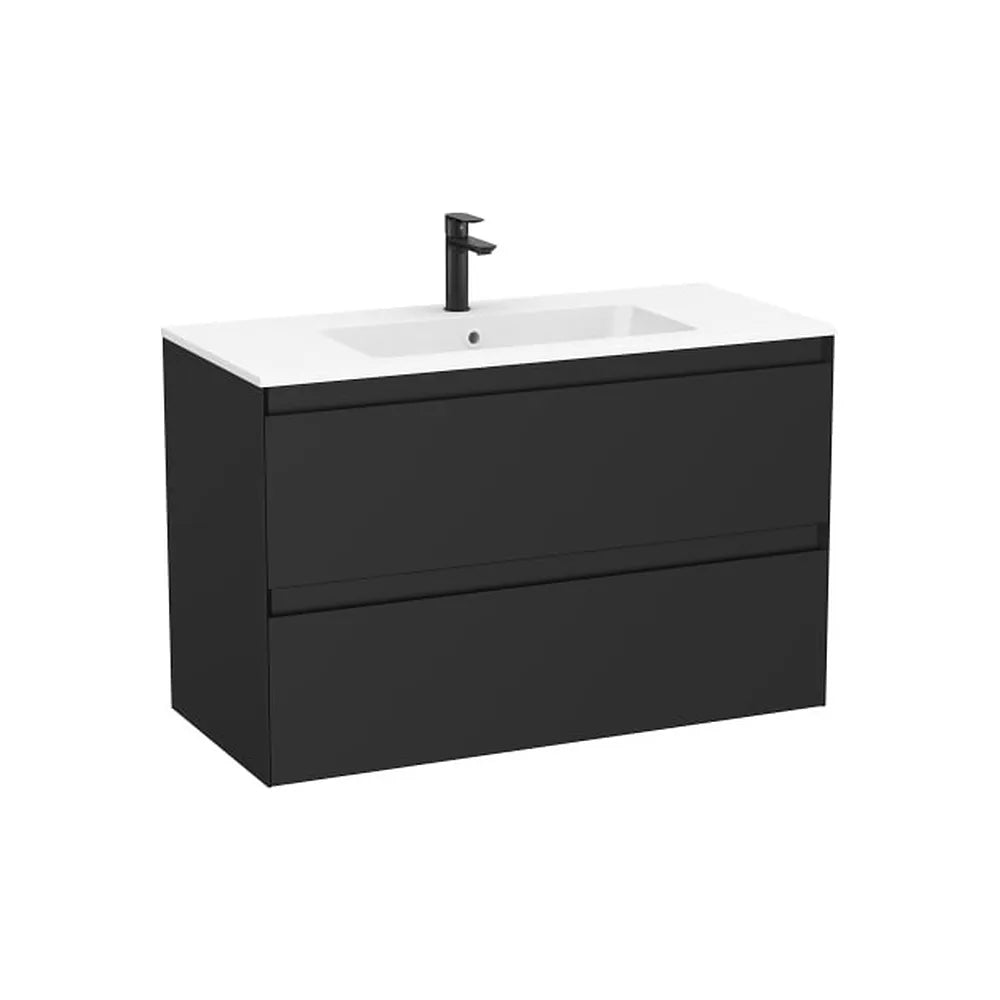 Mueble base suspendido con dos cajones y lavabo de porcelana blanco 101x46x65 cm Roca - Vista 1