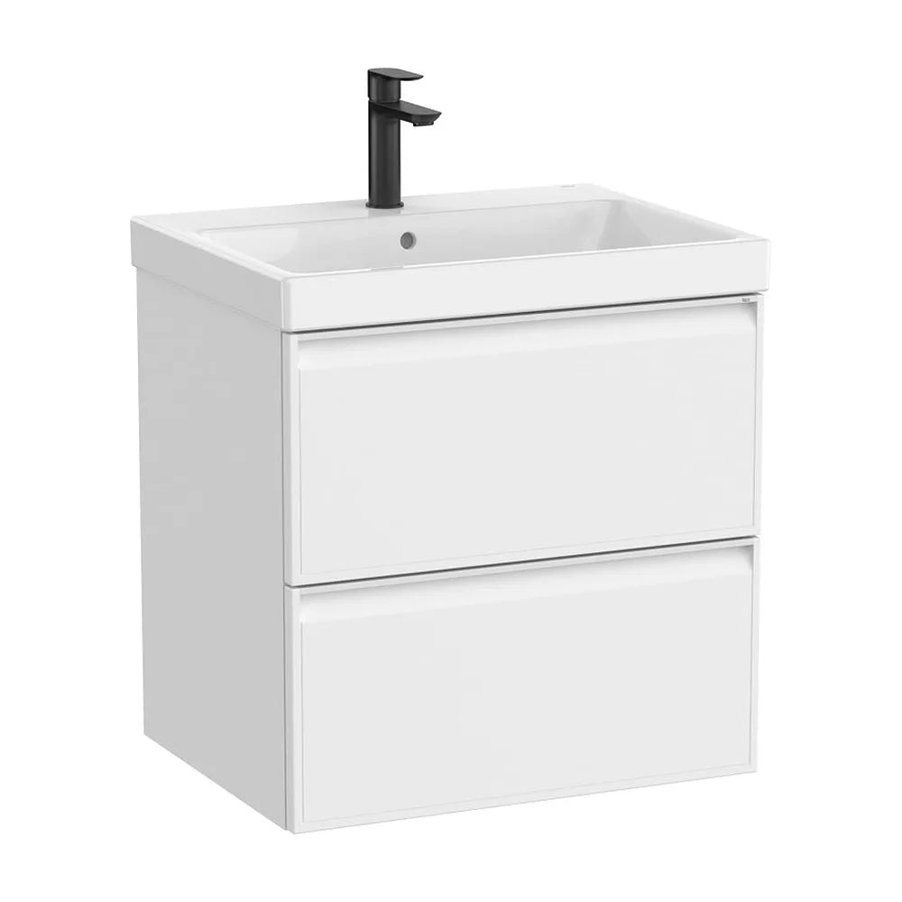 Mueble base suspendido con dos cajones y lavabo cuadrado Fineceramic blanco mate Roca - Vista 2