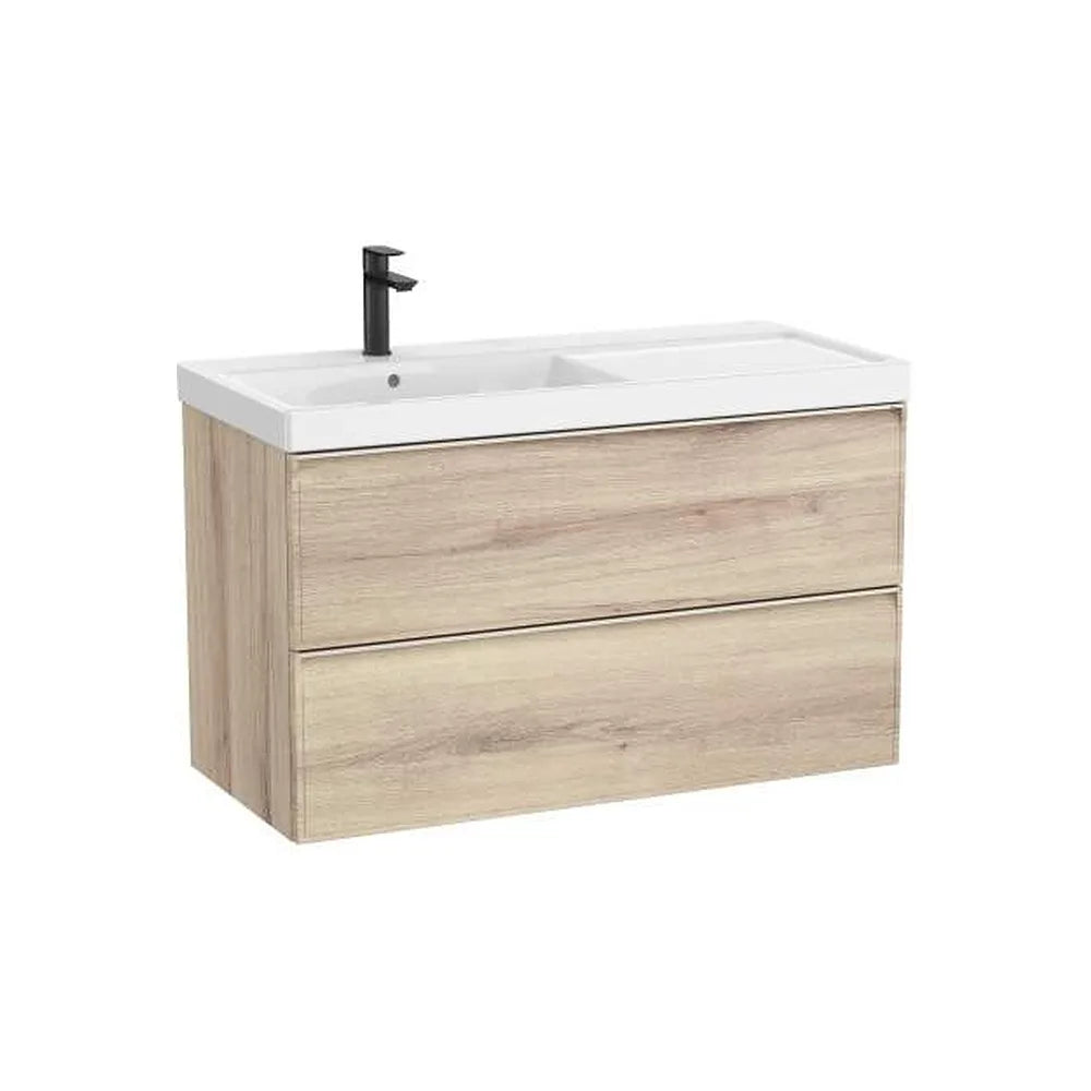 Mueble base suspendido con dos cajones y lavabo Fineceramic a la izquierda 100x46x62 cm Roca - Vista 1