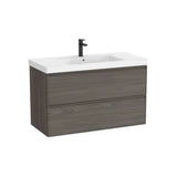 Meuble Suspendu À Deux Tiroirs Avec Lavabo Centré Fineceramic X 62 Cm Finition Noyer Foncé Unik 100x46 cm Roca