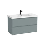 Meuble Bas Suspendu Deux Tiroirs Avec Lavabo Carré Fineceramic X 62 Cm Finition Bleu Polar 100x46 cm Roca