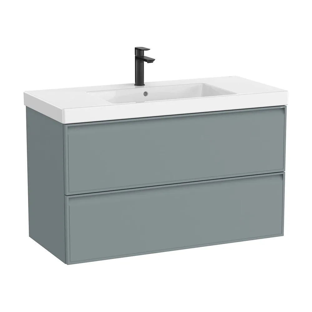 Mueble base suspendido con dos cajones y lavabo cuadrado de Fineceramic 100x46x62 cm Roca - Vista 2
