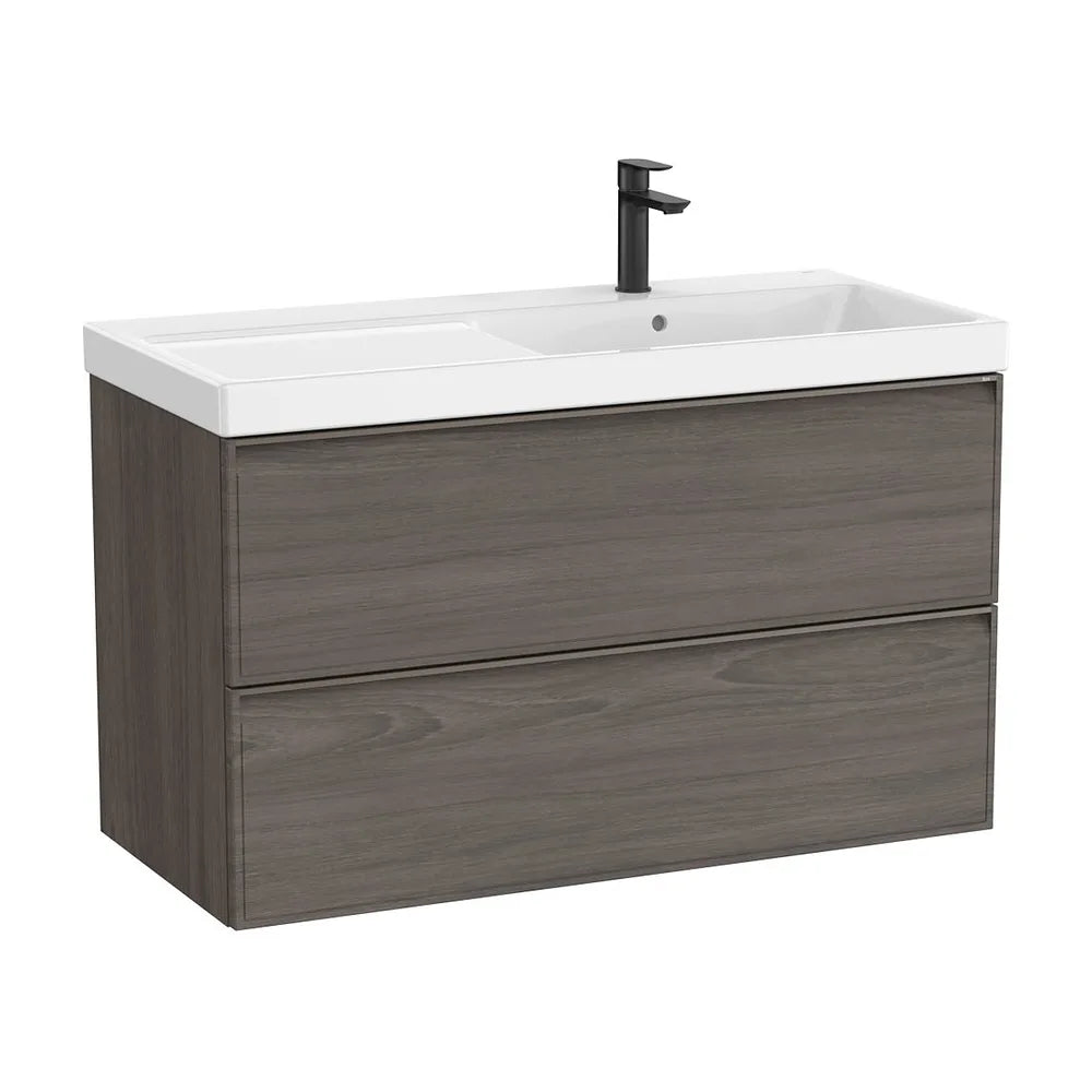 Mueble base suspendido dos cajones con lavabo Fineceramic a la derecha 100x46x62 cm Roca - Vista 2