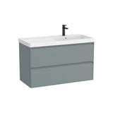 Meuble Sous Lavabo Suspendu 2 Tiroirs Avec Plan Vasque Fineceramic Droite X 62 Cm Bleu Polar 100x46 cm Roca