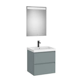 Meuble Bas Suspendu Deux Tiroirs Lavabo Fineceramic Miroir Led X 62 Cm Couleur Bleu Polaire Mat 60x46 cm Colección Eidos Roca