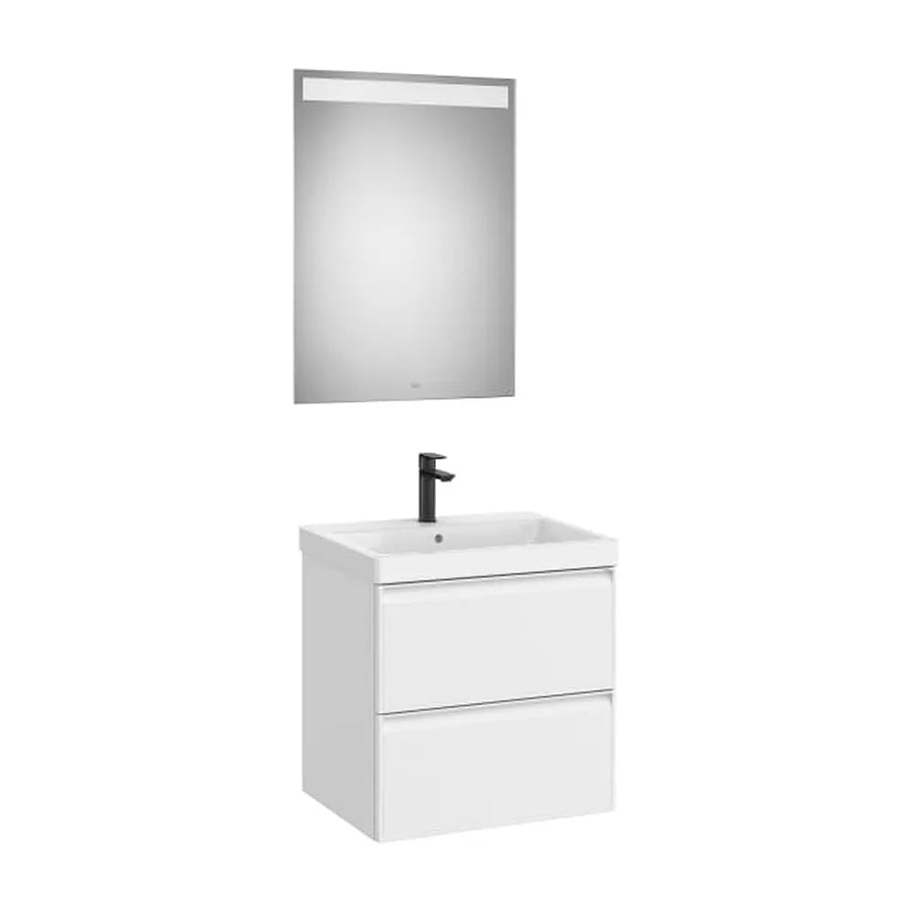 Mueble Base 2 Cajones Lavabo Fineceramic Espejo Led 60x46x62cm Colección Eidos Roca - Vista 1
