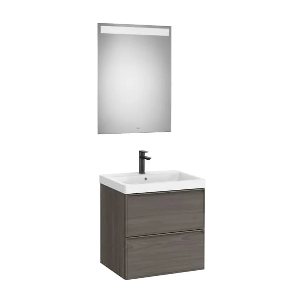 Mueble Base 2 Cajones Lavabo Fineceramic Espejo Led 60x46x62cm Colección Eidos Roca - Vista 1
