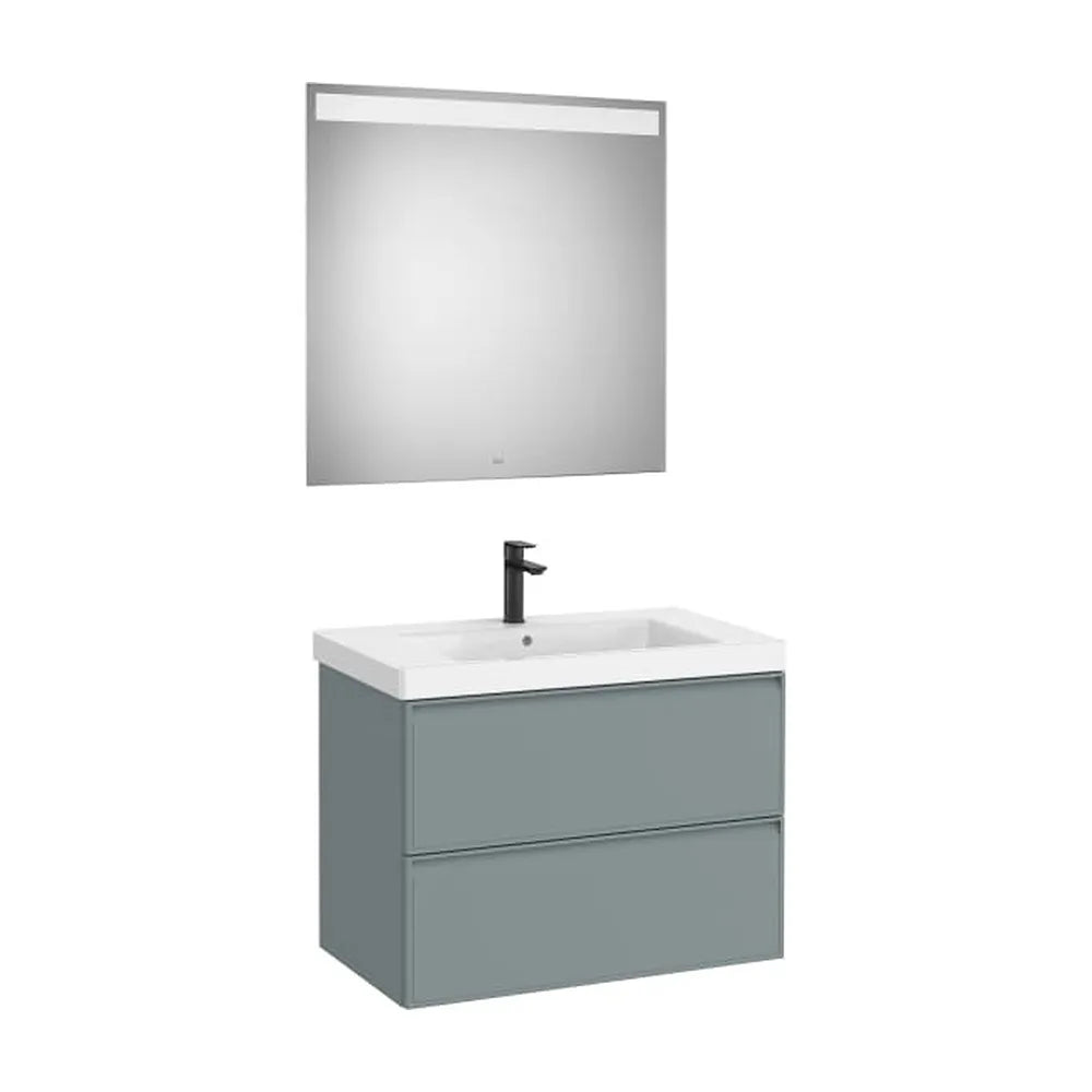 Pack mueble base dos cajones lavabo Fineceramic espejo LED Eidos 80x46x62 cm Roca - Vista 1