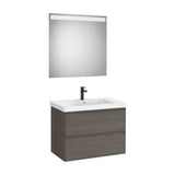 Meuble Sous Lavabo Suspendu Deux Tiroirs X 62 Cm Lavabo Fineceramic Miroir Led 80 Cm Finition Noyer Eidos 80x46 cm Roca