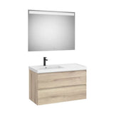 Conjunto Móvel Base 2 Gavetas Com Lavatório Fineceramic Esquerdo Espelho Led Eidos 100x46x62cm Roca