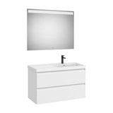 Meuble Sous Lavabo Suspendu Deux Tiroirs X 62 Cm Lavabo Fineceramic Position Droite Miroir Led 100x46 cm Colección Eidos Roca