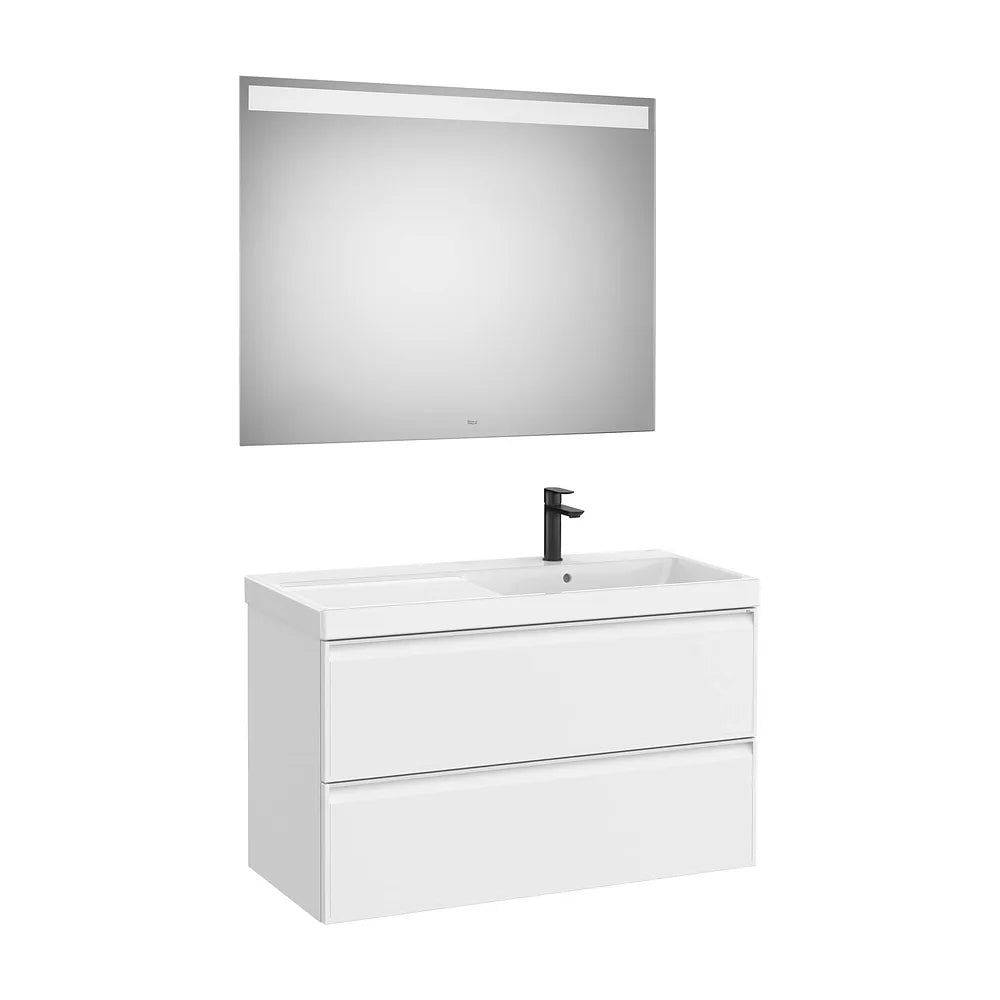 Pack mueble base dos cajones lavabo Fineceramic derecha espejo LED Eidos 100x46x62 cm Roca - Vista 2