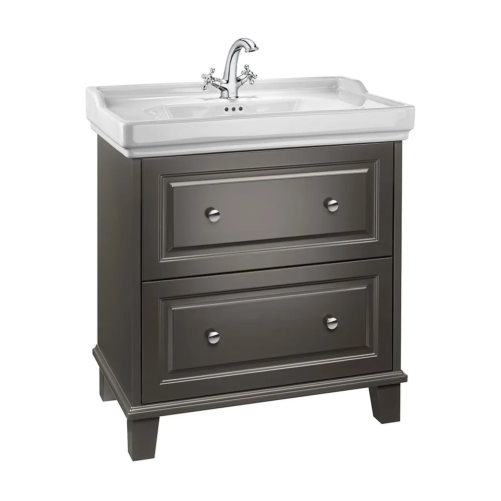 Mueble Base con 2 Cajones y Lavabo con 1 Orificio 80x50x87cm Colección Carmen Negro Mate Roca - Vista 2
